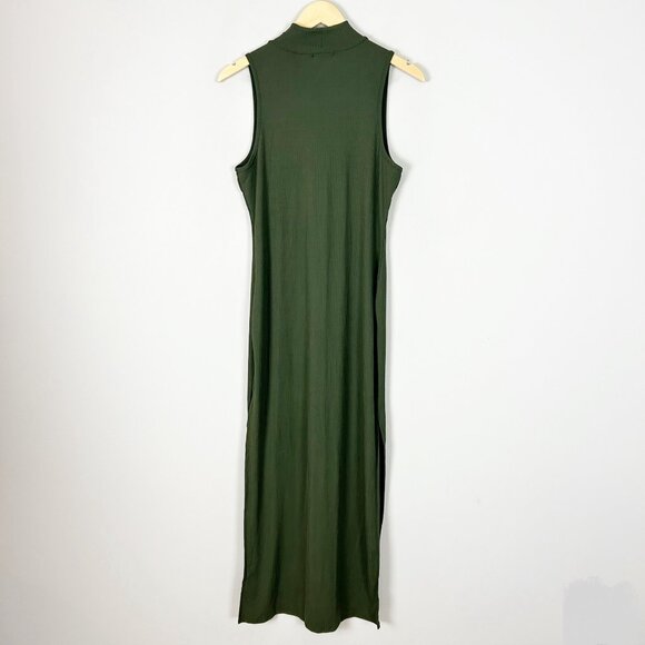 Earthbound Olive Green Ribbed Maxi Dress Keyhole Neck Size Large Women's - Picture 3 of 4